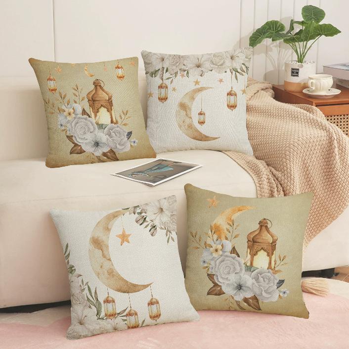 New Moon Oil Lamp Printed Pillow Case Festive Decoration Home Pillow Line Breathable Sofa Pillow