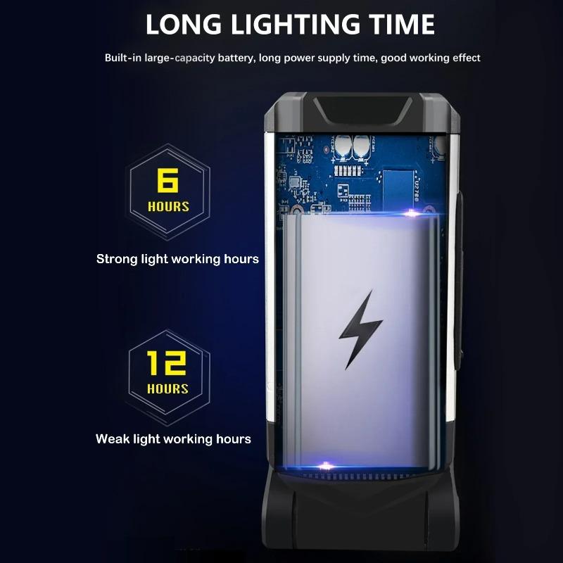 8000mAh High Power Portable COB Magnetic Work Light Rechargeable LED Flashlight Super Bright Camping Waterproof Car Repair Lamp with Brackets