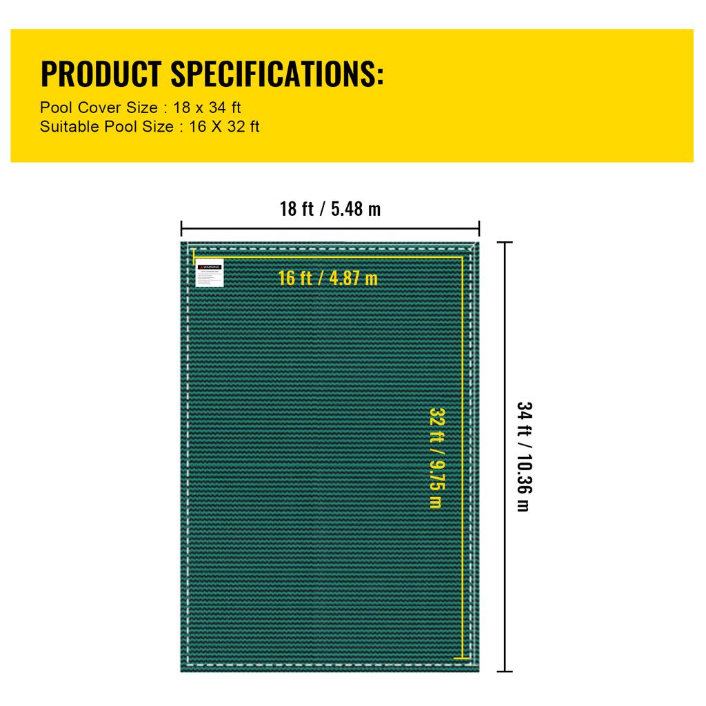 SucceBuy Pool Safety Cover Rectangle Inground Pool Cover Mesh Solid Pool Safety Cover For Winter Safety Swimming Pool Cover