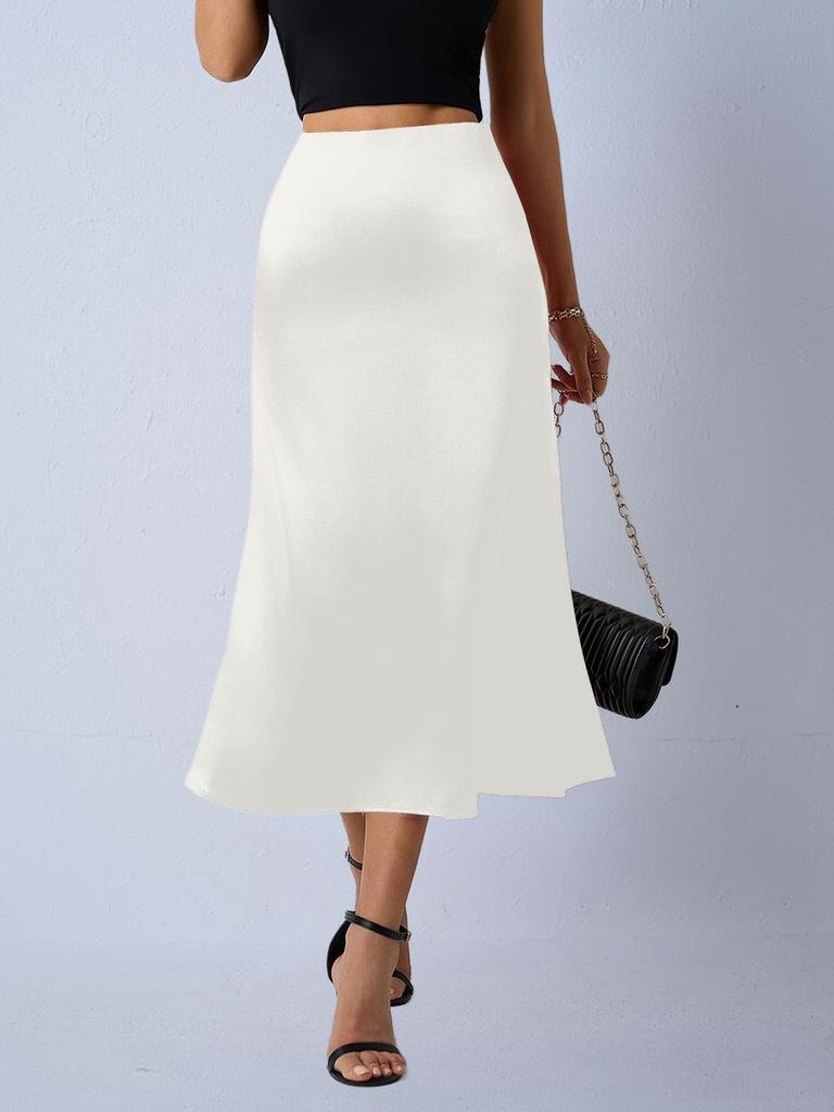 Women's Satin Silk Fishtail Midi Skirt - Autumn Collection