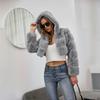 Y2k Streetwear Women Autumn Winter Faux Fur Coat Hooded Cropped Jacket Fur Coat Long Sleeve Cardigan Soft Tops Vintage Harajuku