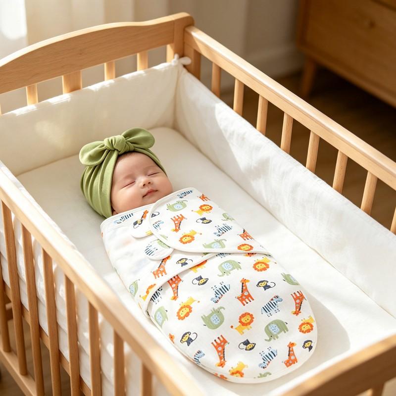 Newborn Cotton Swaddle Wrap With Bow Hat Set Fall Baby Sleep Calm Startle Reflex