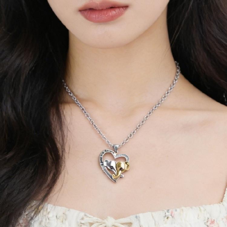 Lucky Double Elephant Necklace I Love You Forever Heart Pendant Valentines Gift