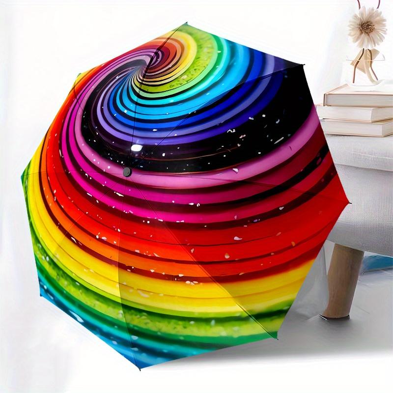 Regenbogen-Kugel Automatischer Faltregenschirm 8 Rippen, Stabiler Eisenrahmen, Helles Farbmuster Kompakter Reise-Regenschirm, Geeignet für Outdoor, B