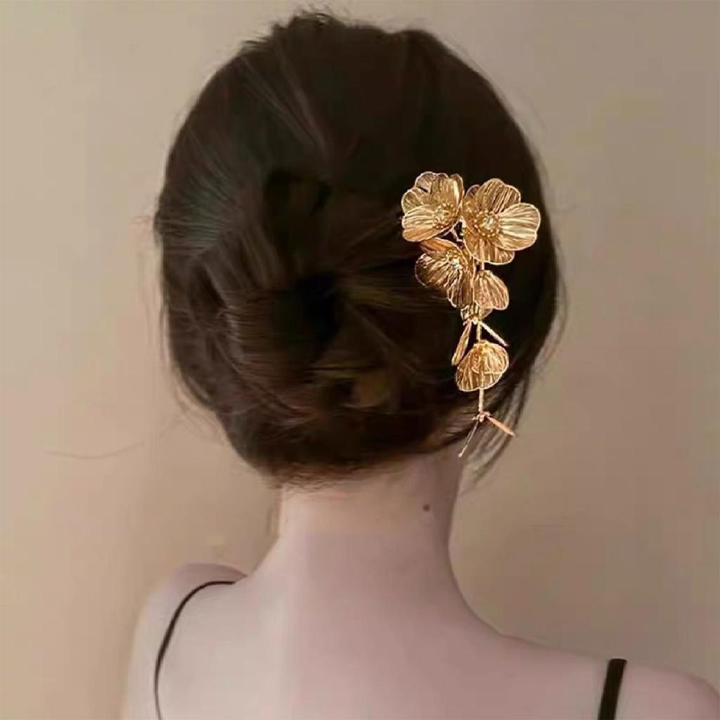 1PC New Chinese, Golden, Flower, Tassel, Hairpin, U-Shape Rhinestones, Chinese Style, Premium Feeling, Super Fairy, Hairpin, Tem