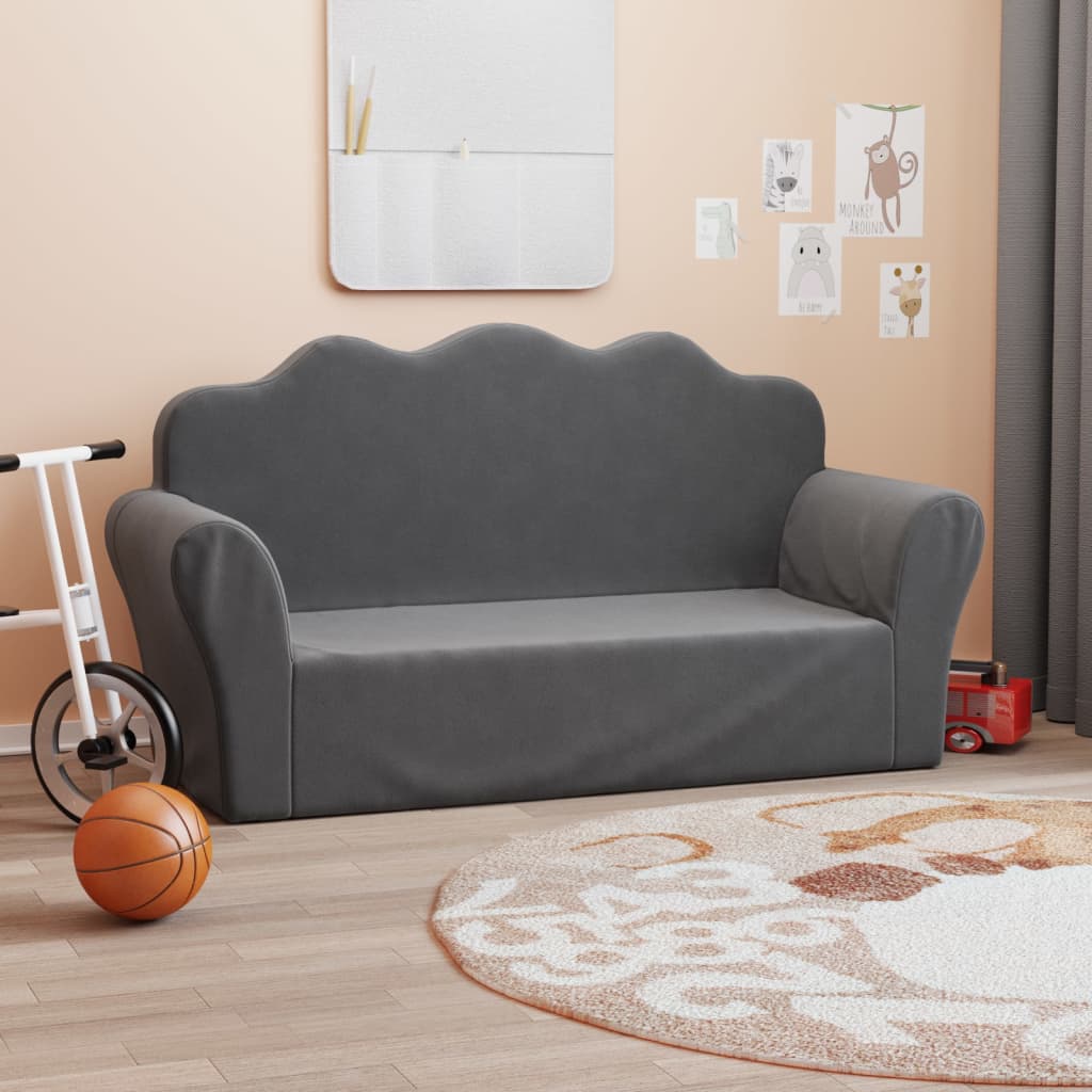 Vidaxl 2-Os. Kinder-Sofa, Anthrazit, Weicher Plüsch