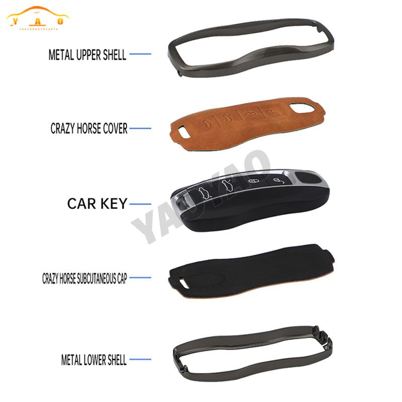 Custodia Portachiavi Auto in Pelle e Lega di Zinco 2025 Per Porsche Panamera Spyder Carrera Macan Boxster Cayman Cayenne 911 970 981