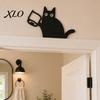 Cute Animal Sculpture Nosy Black Cat Door Topper Decor, Halloween Corner Acrylic Hand Painted Resin Art Top Figurine for Bathroom Bedroom Home