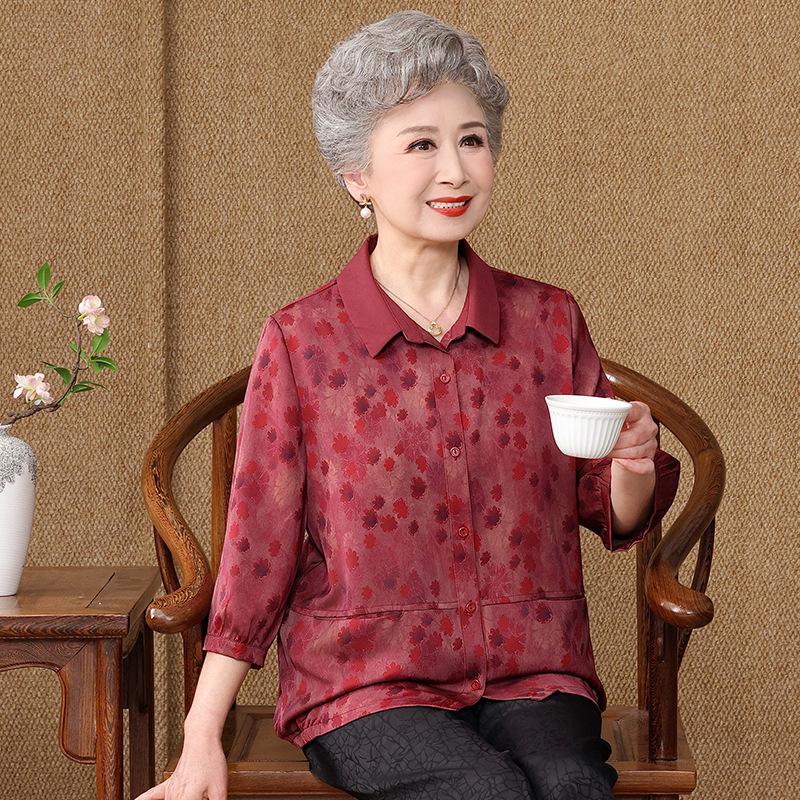Retro Floral Plus Size Women s Summer Lapel Shirt 2XL (57-65kg) красный