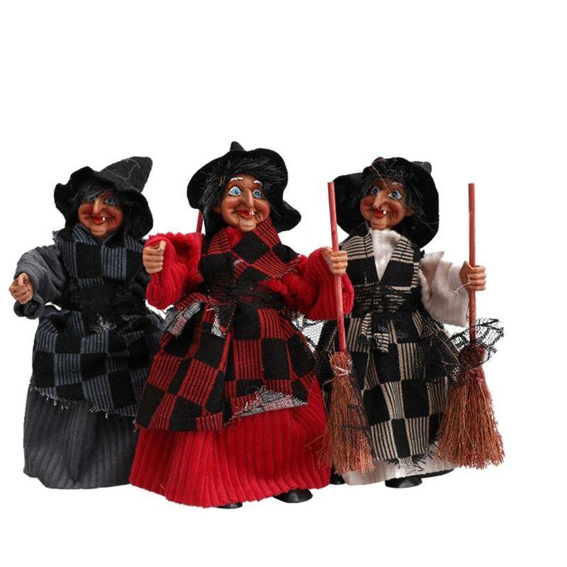 3pcs Crafts Cloth Halloween Broomstick Witch Pendant Funny Artificial Witch Hanging Creative Scary Halloween Ornament Party