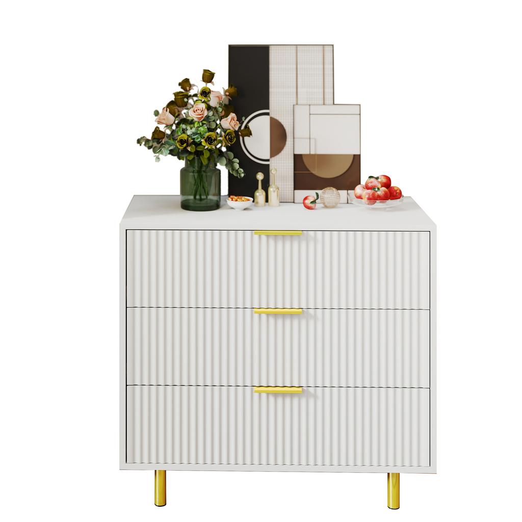 Chest of Drawers with 3 Drawers, Sideboard with Modern Design, Storage Cabinet, White and Gold-H72/B80/T40 cm
