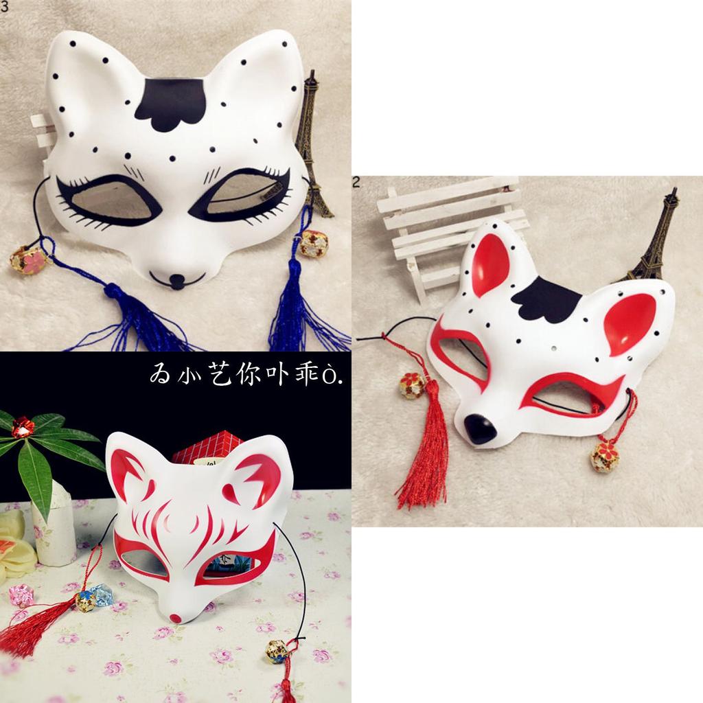 Wunderschön handbemalte Kitsune-Maske mit japanischem Anime-Design für Cosplay und Halloween