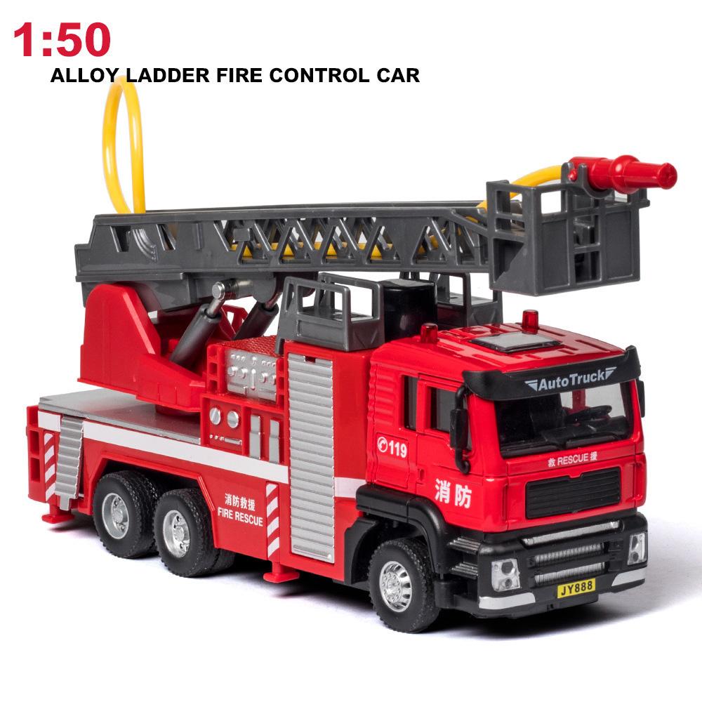 1/50 Ladder Fire Engine Car Model Toy Wheel Pull Back Sprinkler Fire Truck with Light Music Rescue Vehicle Kids Educational Toys