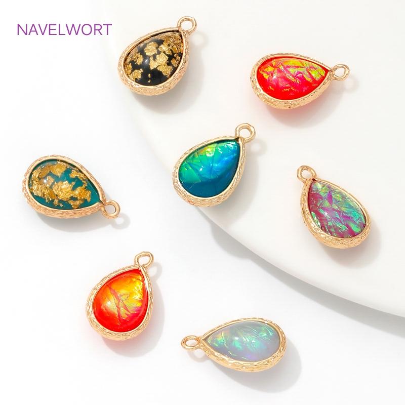 12mm*19mm 18K Gold Plated Teardrop Charms Pendants For Jewelry,Brass With Resin Teardrop Shape Charms,DIY Earring Pendant