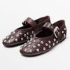 Ballerine in Morbida Pelle Bordo Borgogna per Donna Scarpe Mary Jane Decorate con Borchie Metalliche Fibbia Elegante Scarpe di Design