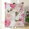 Pink Rose Floral Throw Blanket, Soft Cozy Flannel Blanket, Romantic Home Decor Gift for Couch Bed