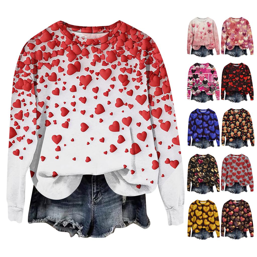 Women's Fashion Printed Long Sleeve Loose Round Neck Sweatshirt Top Fall