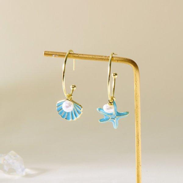 Fashion Asymmetric Ocean Style Earrings Stud For Women Starfish Shell Earring Ear Ring Imitation Pearl Zircon Jewelry Gift
