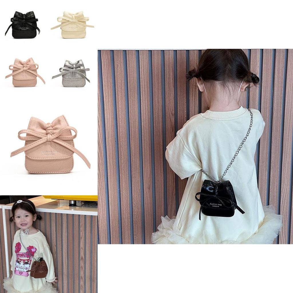 Adorable Korean Style Solid Color Girls Coin Purse With Cute Bow Fashionable Mini Chain Bag