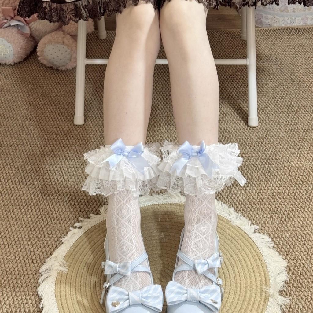 Lolita Summer Lace Bow Knee High Socks With Breathable Nylon For Girls