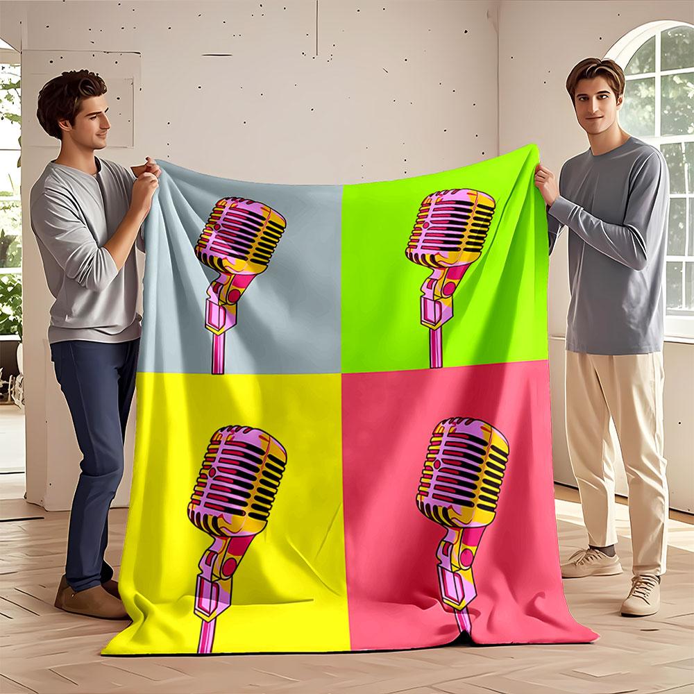 Retro Pop Art Microphone Blanket for All Seasons Blanket Lunch Break Throw Gift