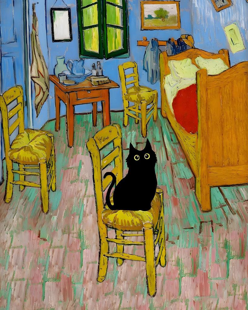 Van Gogh Black Cat Sunflowers Funny Art Matisse Monet Canvas Painting Posters And Prints Wall Pictures For Living Room Decor