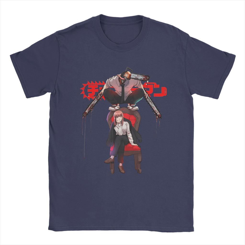 Men T-Shirt Denji And Makima Chainsaw Man Japanese Anime Vintage Pure Cotton Tee Shirt Short Sleeve T Shirts Clothing Plus Size