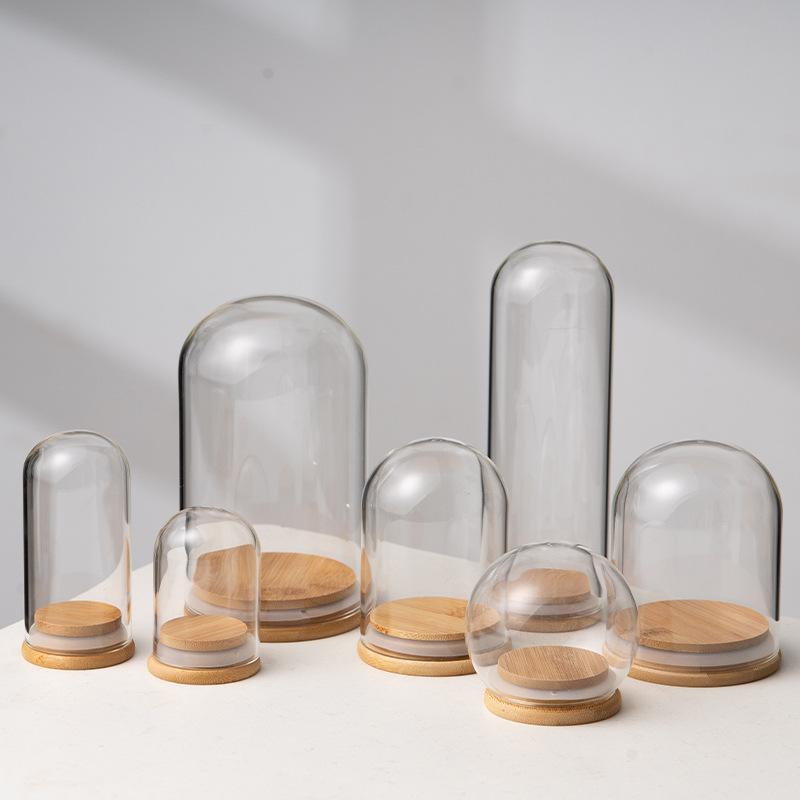 Customizable Modern Design Handmade Clear Glass Bell Jar Bell Dome Wooden Cork Base Tabletop Vase for Decorative Use DIY