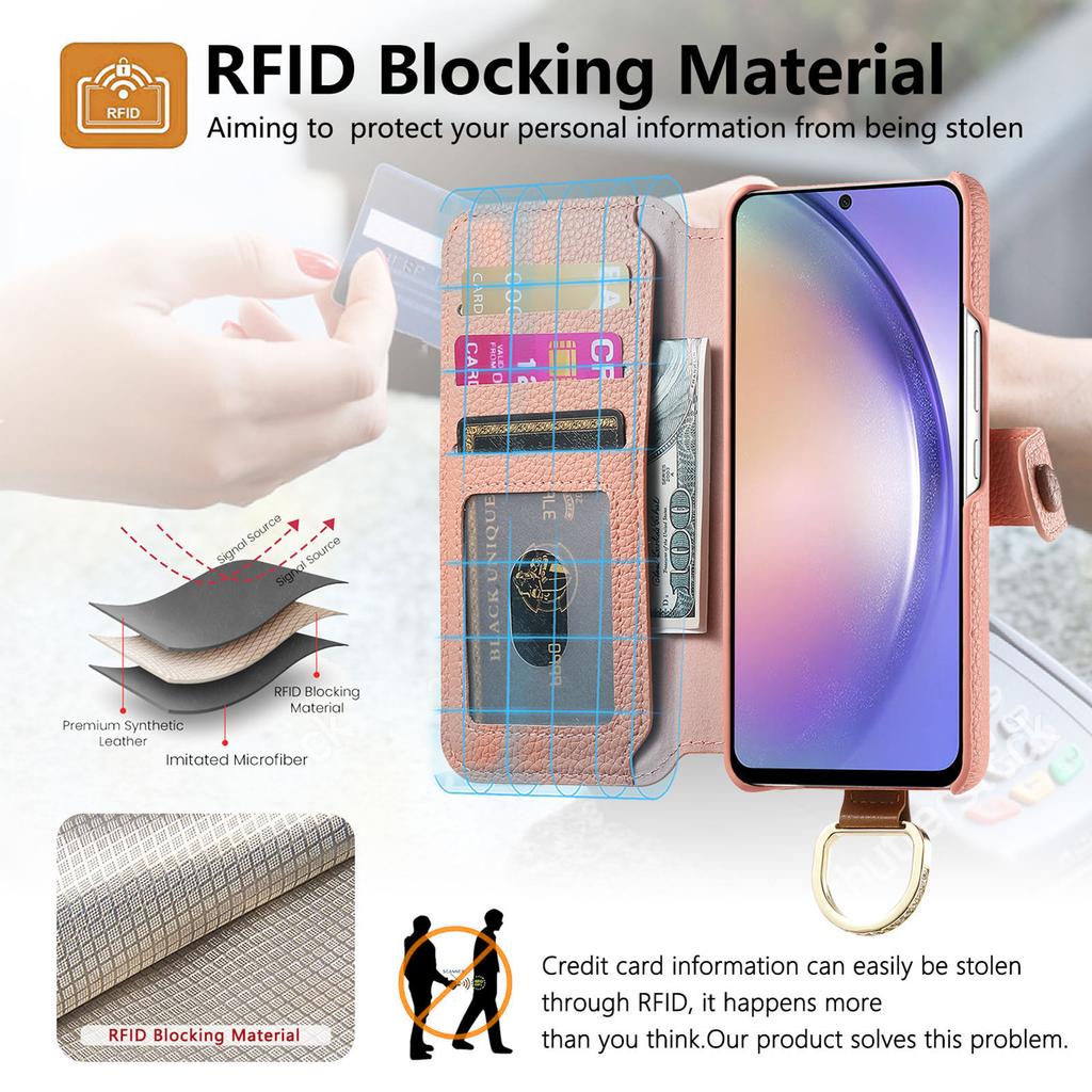 For Samsung Galaxy A05 4G Case RFID Blocking Zipper Wallet PU Leather Mobile Cover