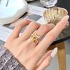 European and American Style Natural Crystal Stone Brushed Leaf Jewelry S925 Sterling Silver Ring Women's Light Luxury Adjustable Fashion Gift
