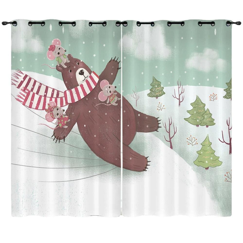 Curtains European And American Cartoon Animals Bear Deer Digital Printing Blackout Curtain Bedroom Punching