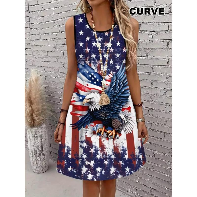 3D Digital Printed Sleeveless Plus Size Women's Dress Fashion Flower Pattern Elastic O Neck Summer Dress
