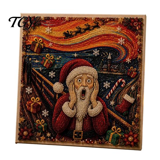Handicraft Activities for Kids Xmas Faux Pearl Art Kit, Santa Claus Reindeer Painting DIY Craft Sets Adults Sparkling 3D Festive Wall Kit Adults,