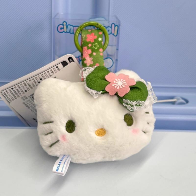 NEW Sakura bow My Melody Big Head Plush toy Keychain cute bowknot floral  head Stuffed doll ornament Backpack Charm