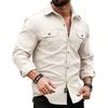 [FUZHIHUA] Men's Long-Sleeve Work Shirt, American Casual Style, Chest Pocket, Sweat-Wicking, Quick-Drying, Sweat Stain Resistant, Plain, Autumn/Winter