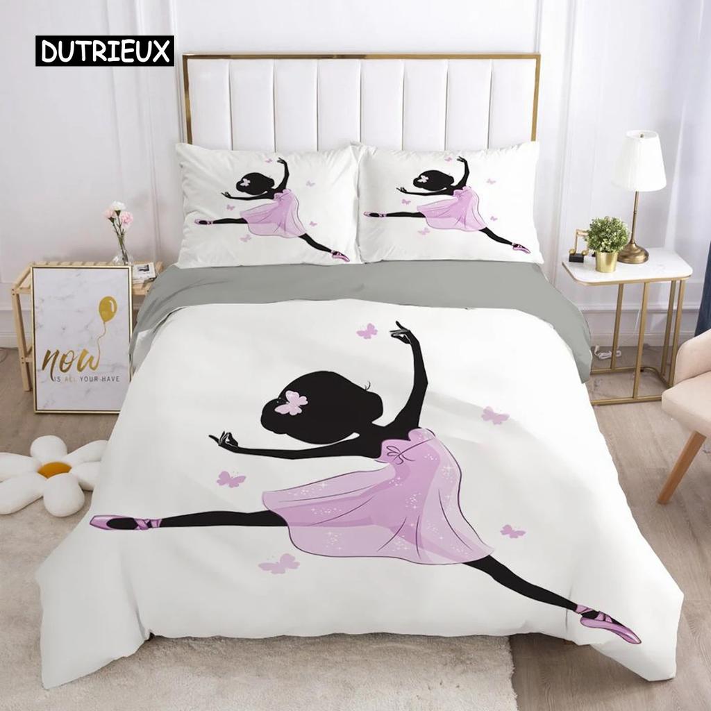 Set Husă Plapumă Dansator Balet Mărime King Imprimeu Dansul Este Pasiunea Mea Set de Lenjerie de Pat Microfibră Model Pantofi Balet Fată Husă Plapumă