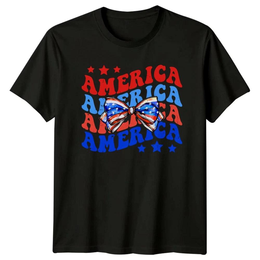 America Red White Blue Bow Unisex T Shirt 4th Of July Gift S