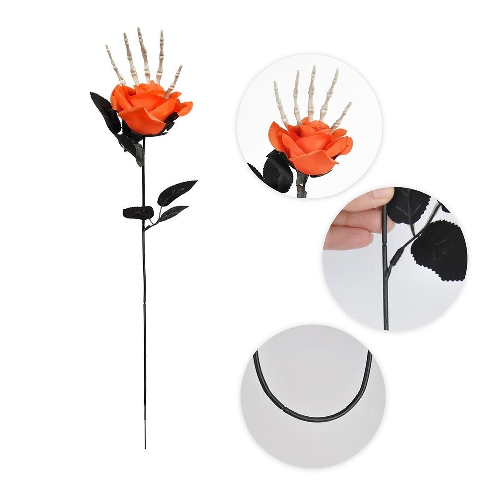 with Skeleton Hands Halloween Flowers Realistic Simulation Decorative Floral Bouquet Plastic Artificial Roses Gothic Fake Flower