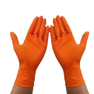 10/30Pcs Disposable Gloves With Diamond Textured Grip For Mechanic Safety And Work Gloves Heavy Duty Orange Nitrile Gloves