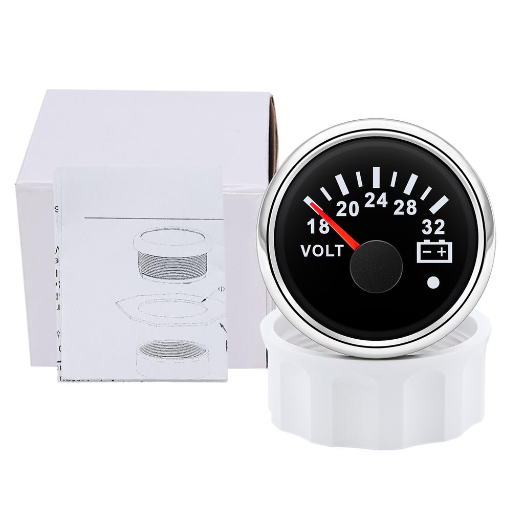 52mm Voltmeter 8-16V 18-32V Voltage Gauge With Alarm Light For Car Marine Boat 7 Color Backlight Volts Meter Waterproof Gauge