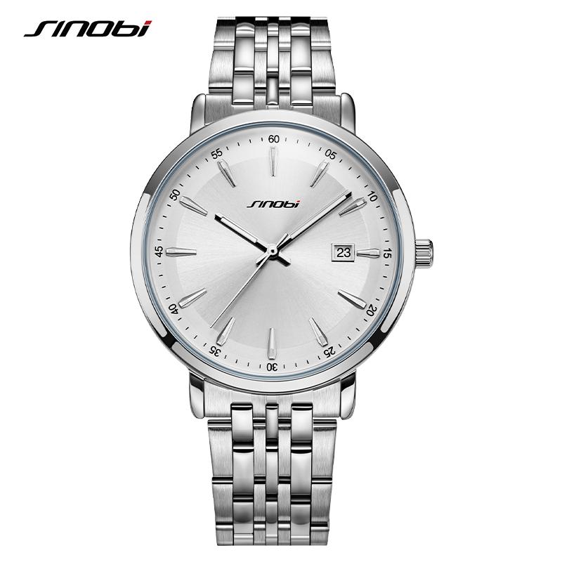 

Бренд SINOBI, деловые мужские кварцевые часы, 38 мм, циферблат, ремешок из нержавеющей стали, календарь, дата, мужские наручные часы высокого качества серебряный