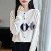 Early Autumn Women's New Trendy Retro Academic Style Wool Round-neck Diamond-patterned Color-blocking Knitted Cardigan Coat