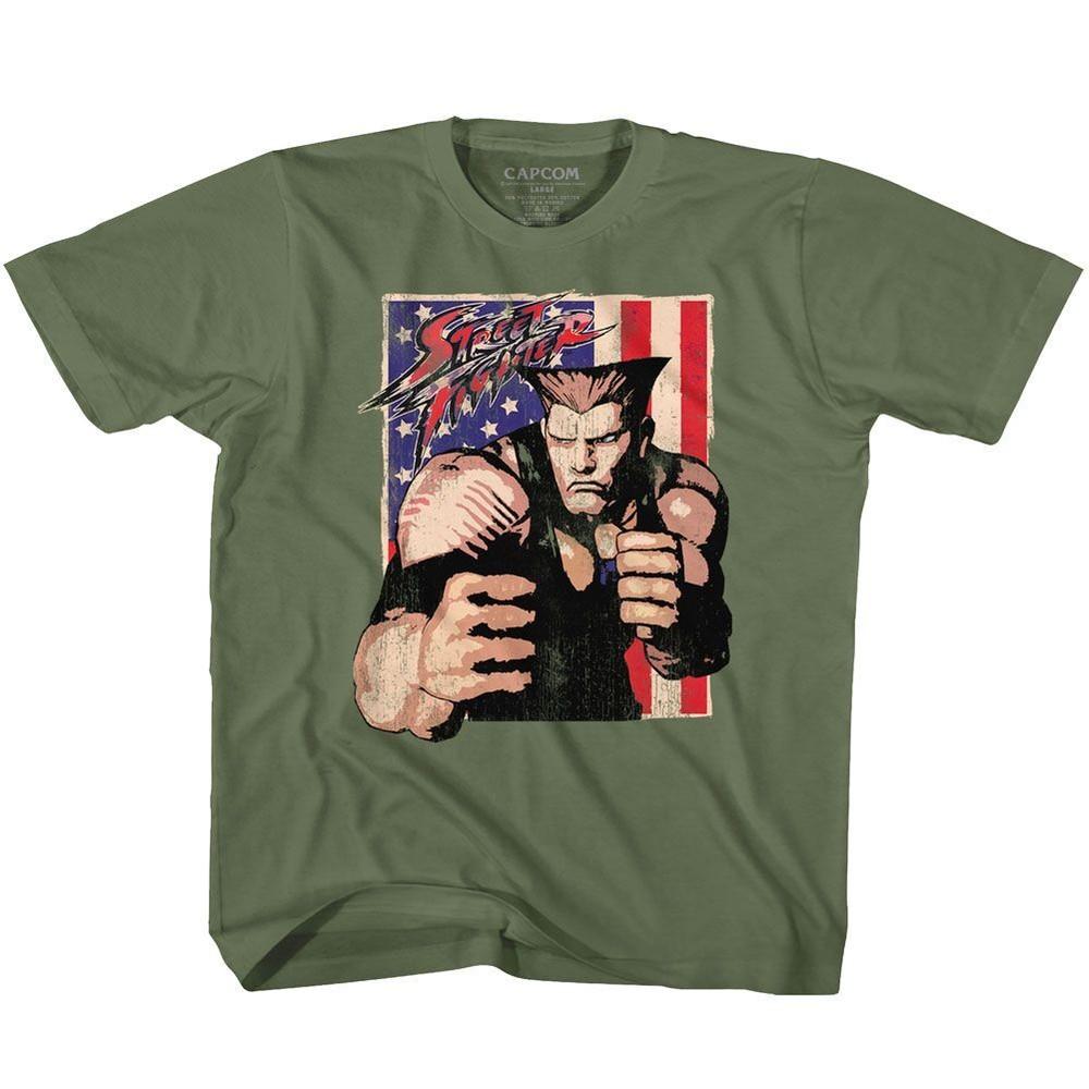 Kids Street Fighter Guile With Flag Gaming Shirt Unisex T-Shirt XL