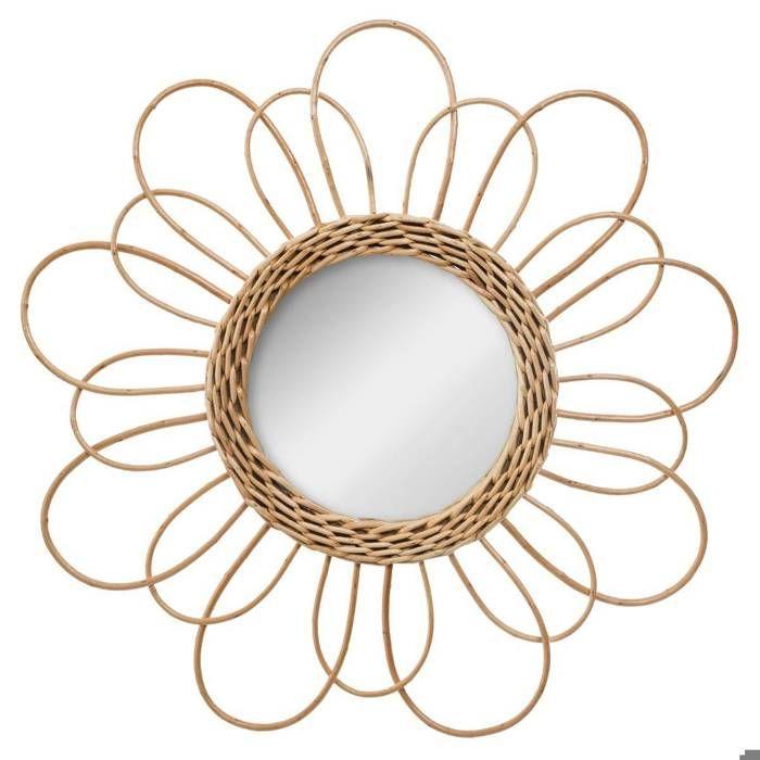 Miroir "Fleur" rotin D38cm - Atmosphera createur d'interieur