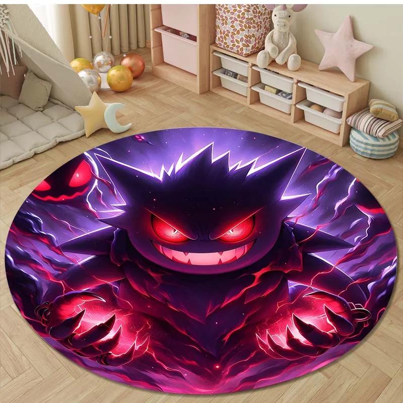 3D P-P0kemon Gengar Round Rugs Bedroom Living Room Home Decor Floor Mats for Kids Room Bath Chair Mat Carpet Next Day Shipping