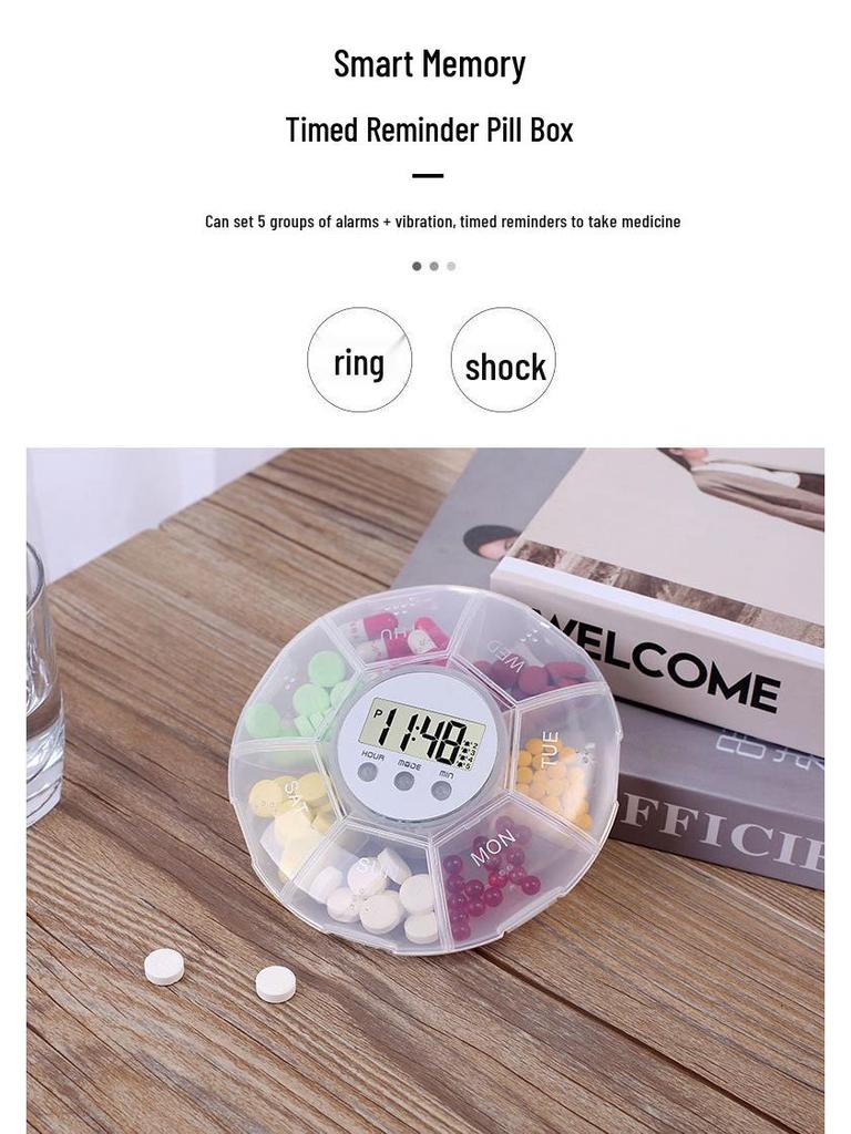 Tragbare 7-Fächer-Wochenpillenbox mit elektronisch versiegeltem Design