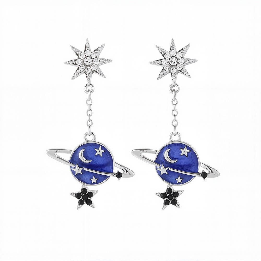 Dripping Oil Cartoon Cosmic Blue Star High-end Earrings