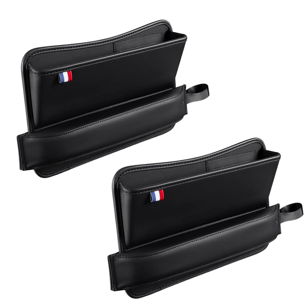 

ideamall Car Gap Storage Seat Side Pockets with Gap Cushions and Charging Holes, Genuine Leather Look (Black, Set of 2)