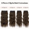 MISSQUEEN Light Brown Long Wavy Hair Extensions Synthetic Fiber Natural 4 Pieces Clip On Hairpiece Women Fashion Daily Wear Hair