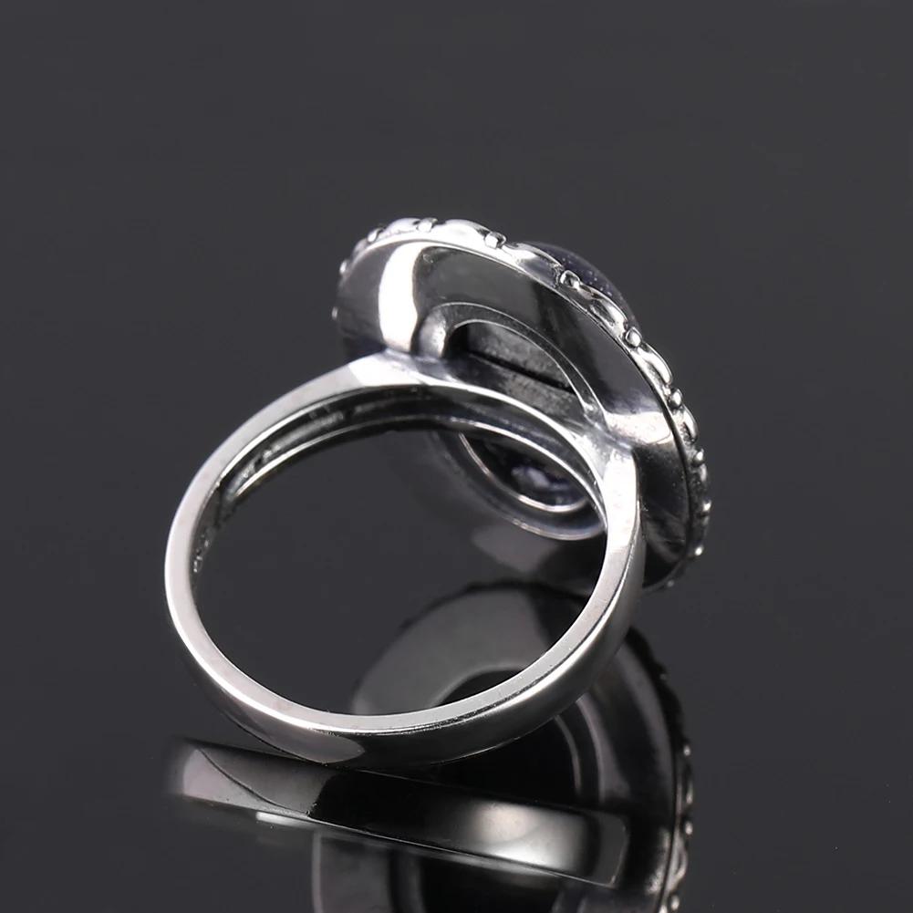 Charms 10x14MM Blue Sandstone Rings Women's CopperJewelry Ring Vintage Anniversary Party Gifts For Women